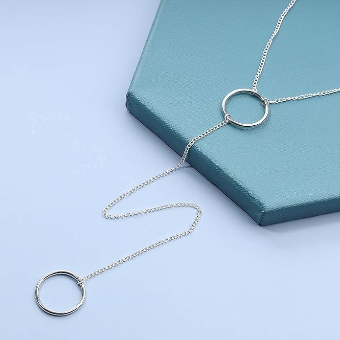 Boho Long Circle Pendant Necklace Silver