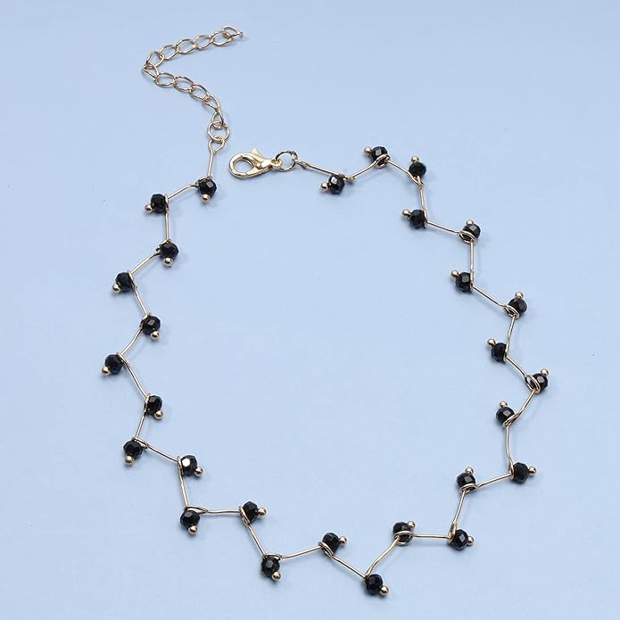 Black Crystal Choker Necklace Short Black Beaded Choker