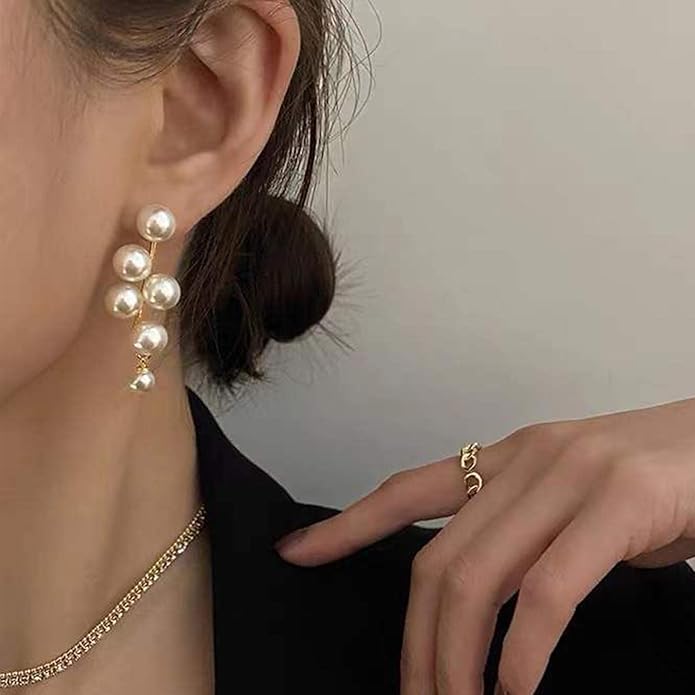Boho Pearl Drop Earrings Long Pearl Tassel Earrings