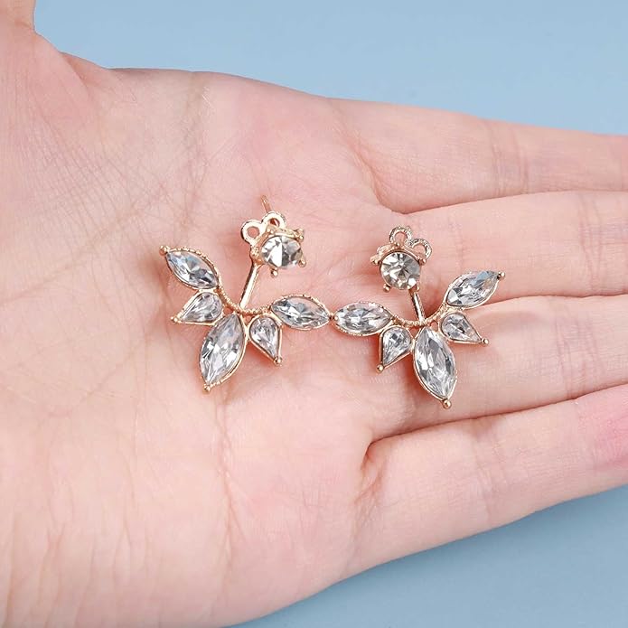 Boho Crystal Lotus Jackets Earrings Gold Crystal Studs