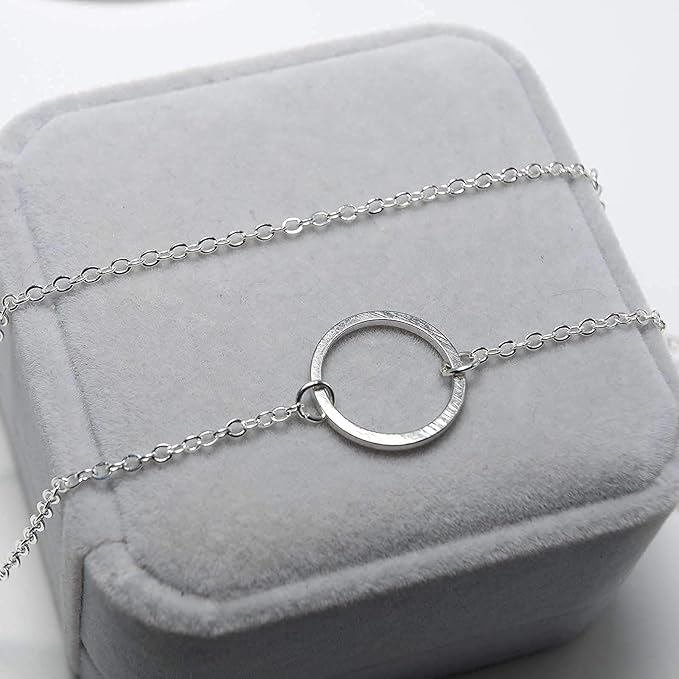 Vertical Bar Circle Necklace Silver Circle Pendant Necklace