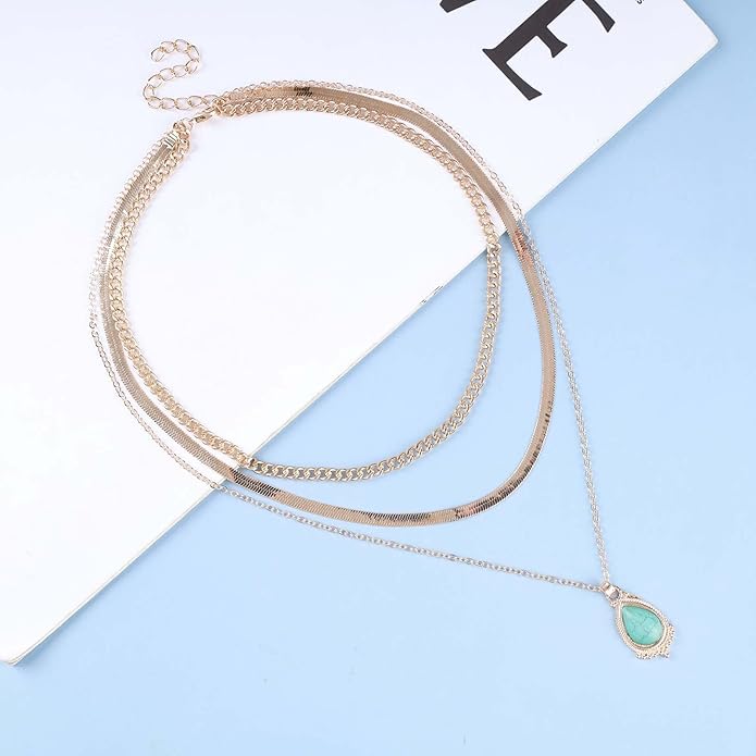 Vintage Layered Turquoise Necklace Turquoise Pendant