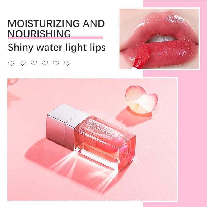 Charm Kiss 2 Colors Hydrating Lip Oil Plumping Lip Tint Moisturizing Lip Gloss, Plump Lip Gloss Lip Care Transparent Toot Lip Oil Tinted, Glass Lip Glow Oil Fresh Texture, Long Lasting Nourishing