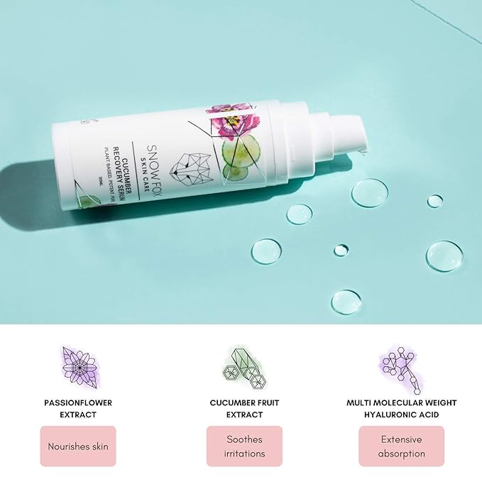 Snow Fox Skincare Cucumber Recovery Serum with Hyaluronic Acid, 30 mL