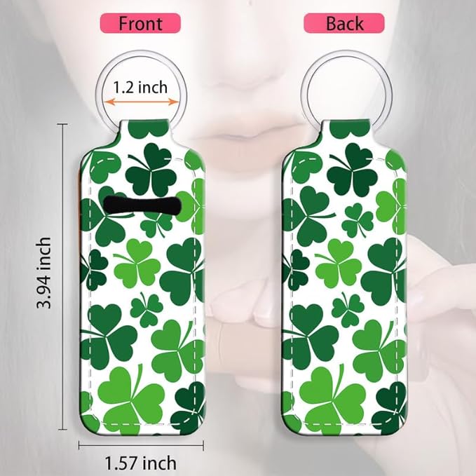 Chapstick Holder Keychain Holder Neoprene Lip Balm Lipstick Lip Gloss Holder Travel Accessory for Girls Women Gift(Clover Leaf)