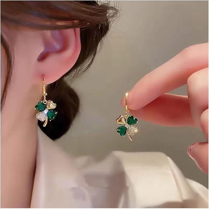 Boho Emerald Crystal Drop Earrings Green
