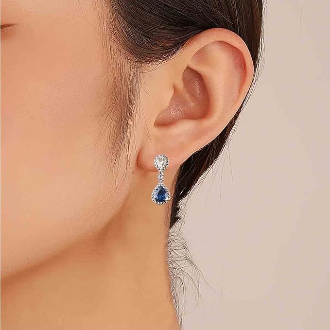 Vintage Sapphire Drop Earrings Oval Sapphire Crystal Earrings