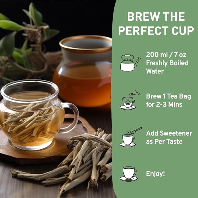 HANDPICK, Ashwagandha Root Tea (100 tea Bags) - Herbal Supplement - For Health & Wellbeing - With Antioxidants & Minerals - Caffeine Free, Gluten Free, Packed in Ecofriendly Tea Bags