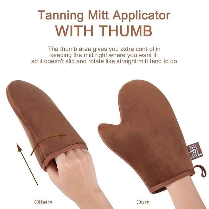 GAIYAH Self Tanning Mitt Applicator Kit, With Back Lotion Applicators For Your Back, Exfoliator Glove and Finger Face Mitt