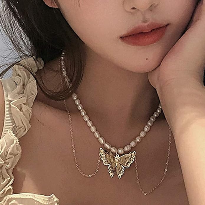 Bohemian Layered Necklace with Butterfly Pendant