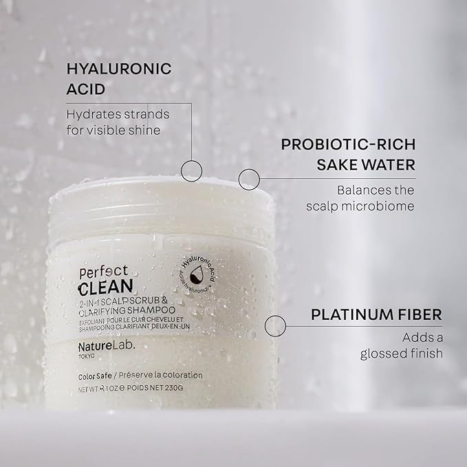 NATURELAB. TOKYO Perfect Clean Clarifying Scalp Scrub: 2-in-1 Shampoo and Scalp Scrub Hair Treatment to Clarify and Remove Product Buildup for Immense Shine I 8.1 OZ / 230G