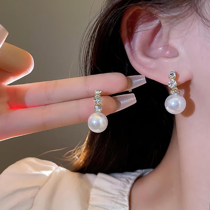 Vintage Rhinestone Pearl Drop Earrings Gold