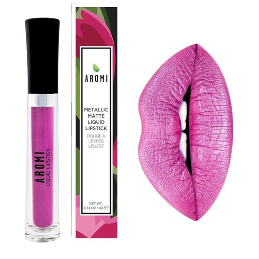 Aromi Metallic Liquid Lipstick | Long-Lasting, Waterproof, Lip Color with Shimmery Finish, Vegan, Cruelty-free, Gluten and Paraben Free, Made in USA, Handmade (Moody Magenta)