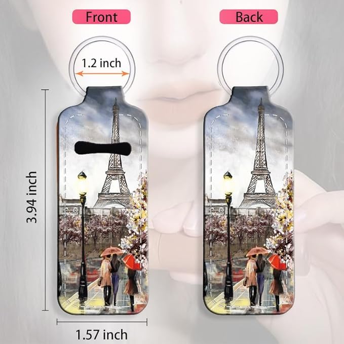 Chapstick Holder Keychain Holder Neoprene Lip Balm Lipstick Lip Gloss Holder Travel Accessory for Girls Women Gift(Oil painting Paris)