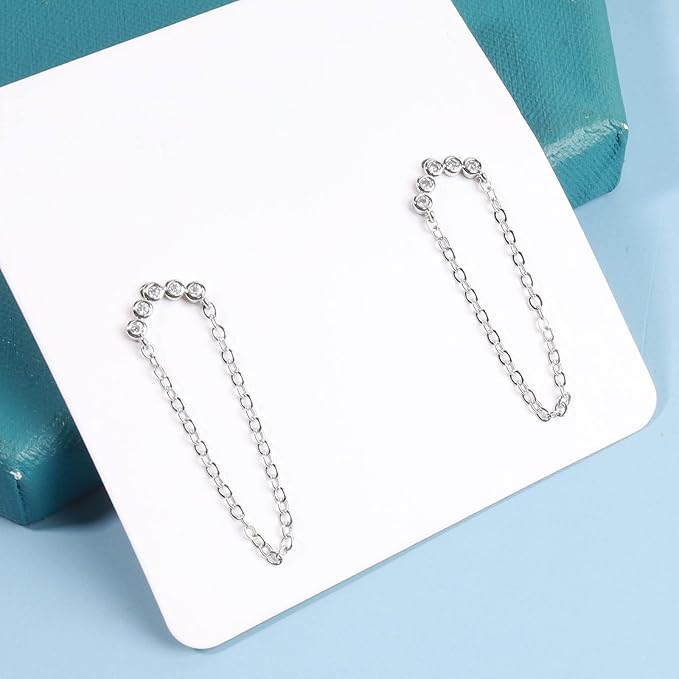 Boho Rhinestone Circle Studs Earrings Silver Cz Hoop