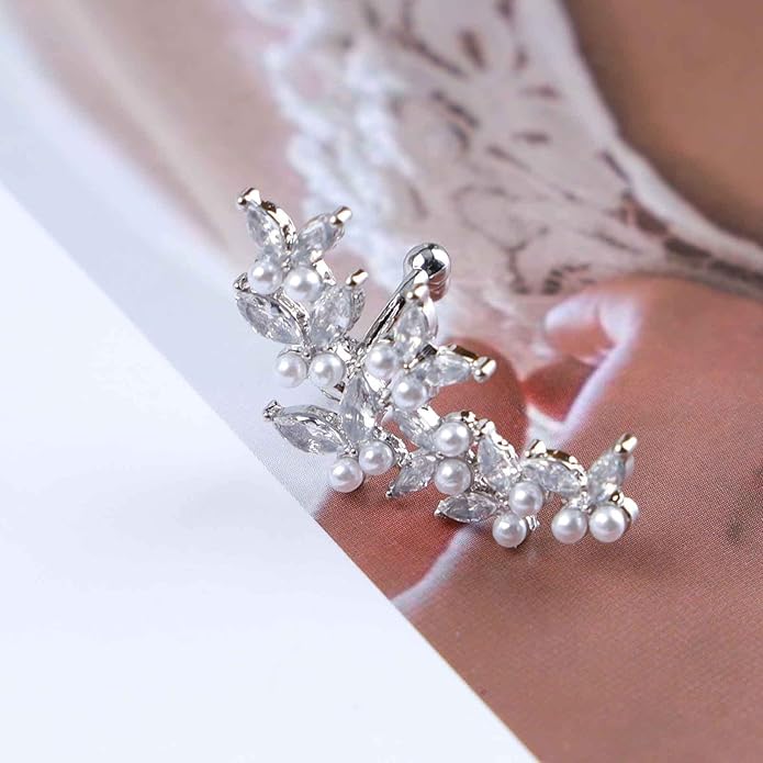 Vintage Crystal Pearl Ear Cuff Earrings