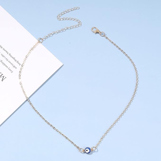 Boho Evil Eye Choker Necklace Blue