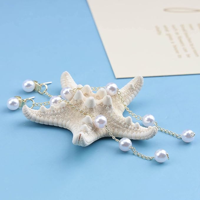 Boho Pearl Dangle Earrings Gold Pearl Drop Stud