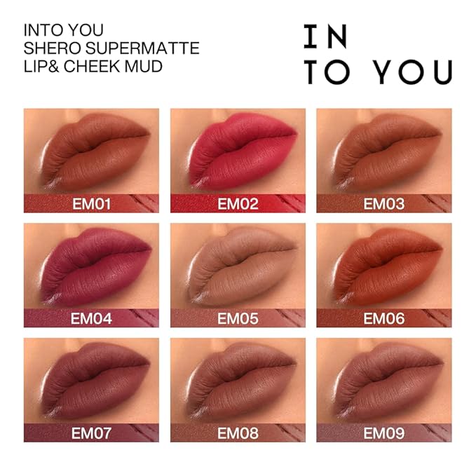 INTO YOU Matte Lipstick, Super Stay Lipstick for Women, Waterproof, Long Lasting Lipstick, High Impact Lipcolor with Lightweight Lip Mud Texture, Dual-use for Lips and Cheek, Red Lipstick (EM112)