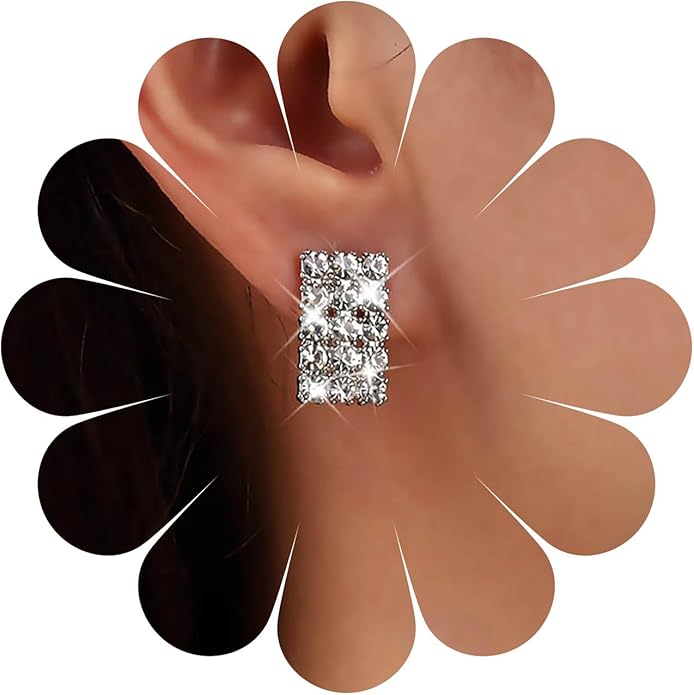 Vintage Rhinestone Square Earrings Square Crystal