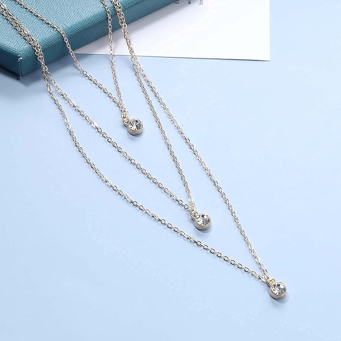 Boho Layered Crystal Necklace Gold Rhinestone