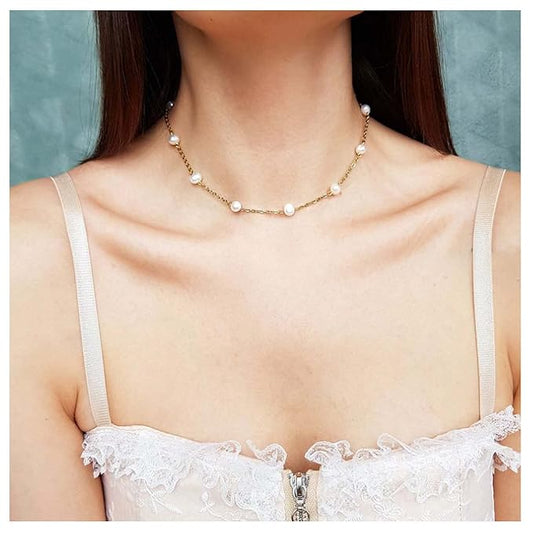 Boho Pearl Choker Necklace Floating Pearl Station Necklace