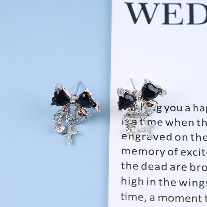 Vintage Crystal Bow Earrings Black Onyx