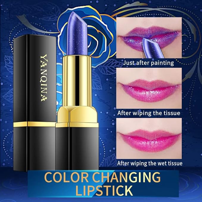 MEICOLY 2 Pcs Shimmer Blue Lipstick,Magic Color Changing Lipstick,Magic