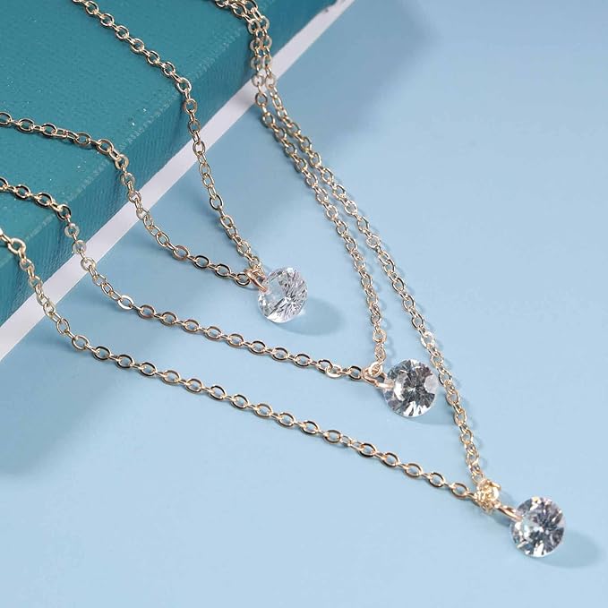 Boho Layered Crystal Necklace Choker Gold Bezel Pendant