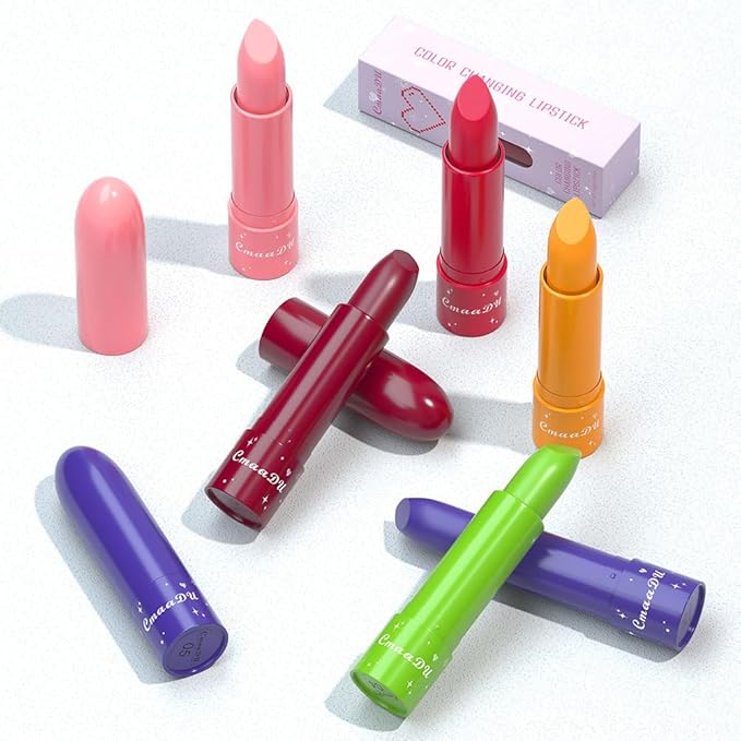 evpct 3Pcs Peach Black Red Cherry Strawberry Tinted Lip Balms PH Lip Color Changing Lipstick Stain Set Queen for Women Girls Korean Mood Long Lasting Color Change Light Pink Lipstick Lip Tint Gloss