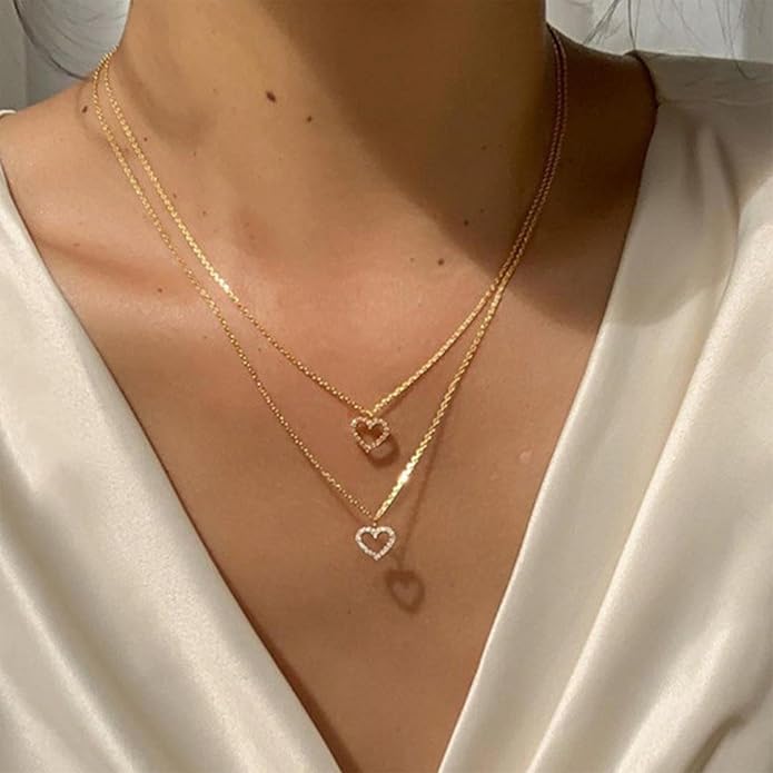 Boho Layered Heart Choker Necklace Crystal