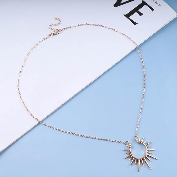 Vintage Sunburst Pendent Necklace Hollow Sunburst Necklace Moonstone