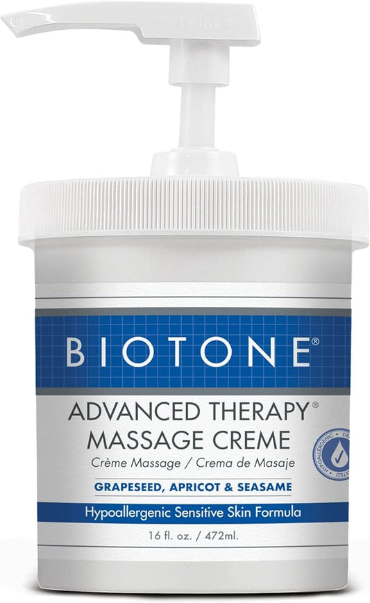 BIOTONE Advanced Therapy Massage Creme, Hypoallergenic and Fragrance-Free, Ideal Glide and Workability, Less Reapplications, Non-Greasy Finish