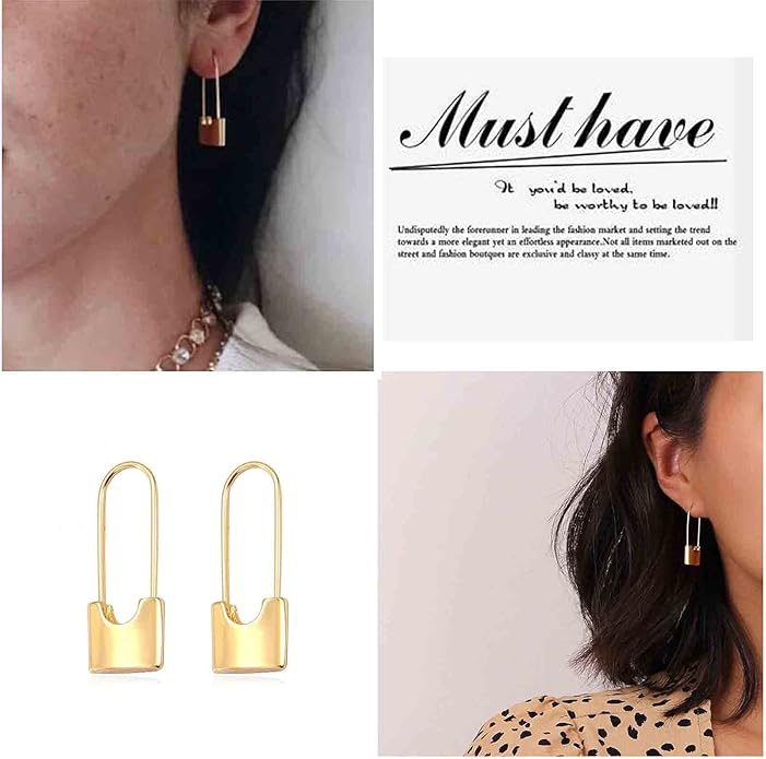 Boho Lock Hoop Earrings Safety Pin Hoop Earrings