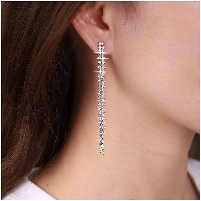 Vintage Rhinestone Chandelier Drop Earrings Long