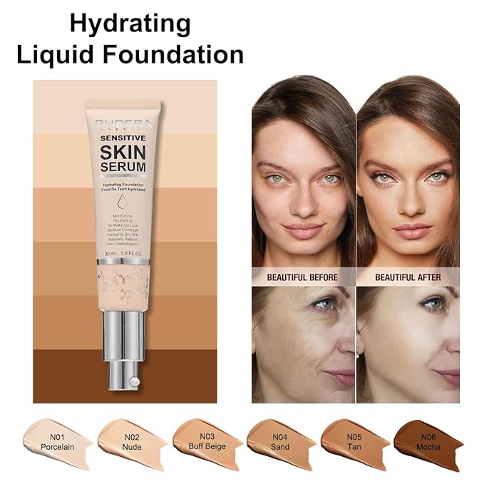 PHOERA Hydrating Serum Foundation,Makeup Base Foundation Hypoallergenic and