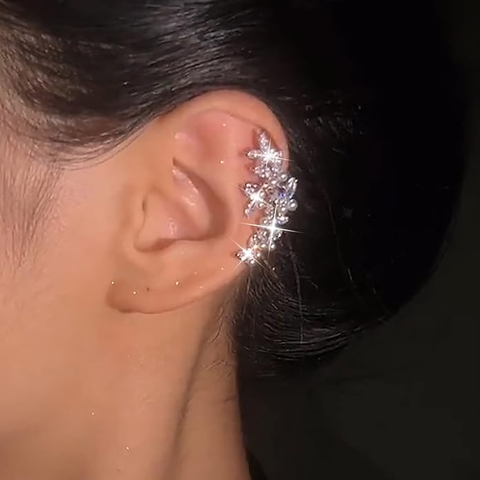 Vintage Crystal Pearl Ear Cuff Earrings