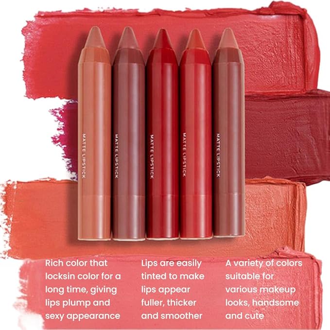 3 Colors Matt Nude Lipstick Lipliner Lip Crayons Pack Set,Velvet Moisture Smooth Matte Lipstick Pencils,Waterproof&Waterlasting,#01#03#07