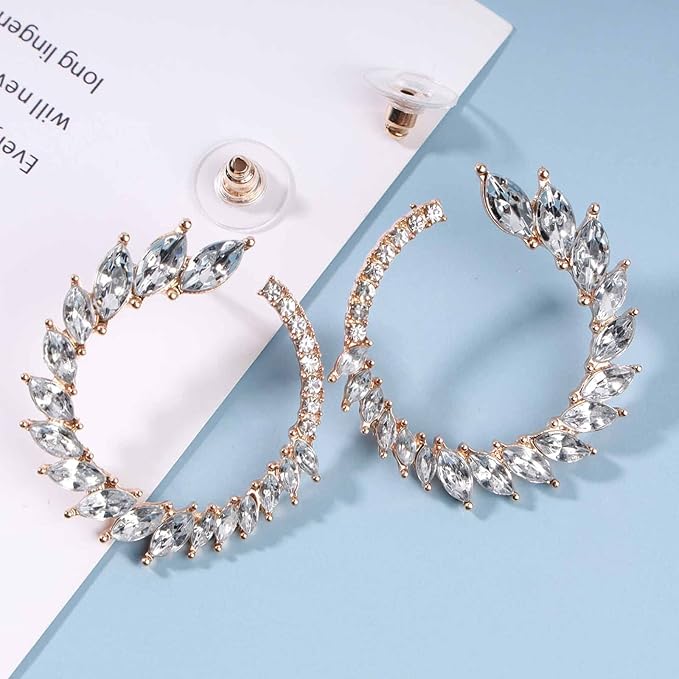 Vintage Rhinestone Hoop Earrings Gold Round