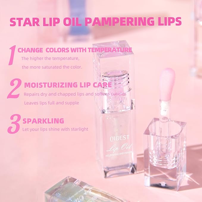 2Pcs Color Changing Lip Oil, Magic Color Changing Lip Glow Oil with Big Brush, Moisturizing and Non-sticky Lip Gloss Plumping Lip Oil (2, Pink + Magic Black)