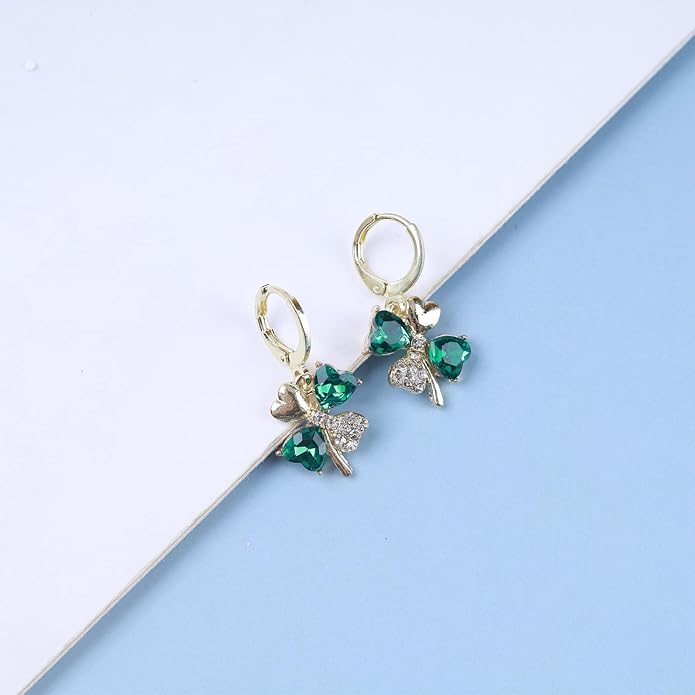 Boho Emerald Crystal Drop Earrings Green
