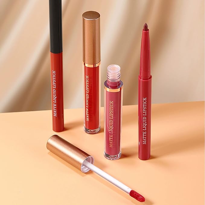 URQT Lip Liner and Lipstick Set, 6pcs Long Lasting Matte Liquid Lipsticks + 6 Matching Smooth Lip Liners, Waterproof, Full Coverage, Gift Set