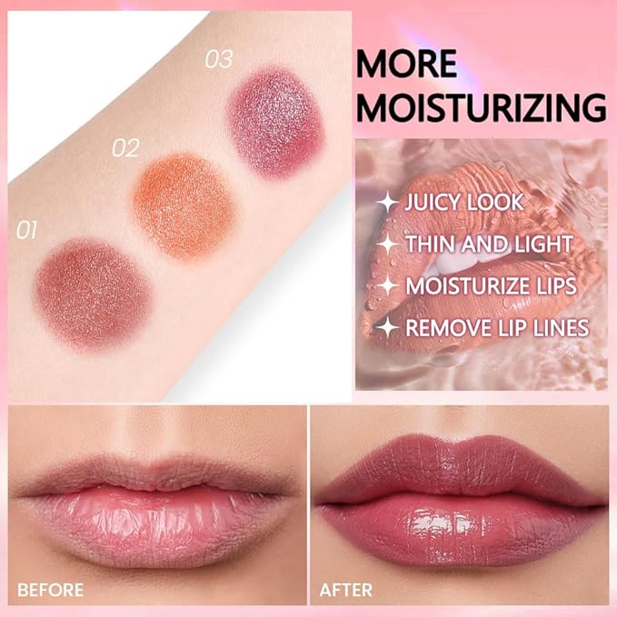 evpct 3Pcs Orange Rose Cherry Red Shine Lipstick Set, Flawless Moisturizing Lip Color Stick Glossy Lipstick Tinted Lip Balm, Sheer Shine Juicy Finish, Lightweight Hydrating Formula for Dry Lip Care