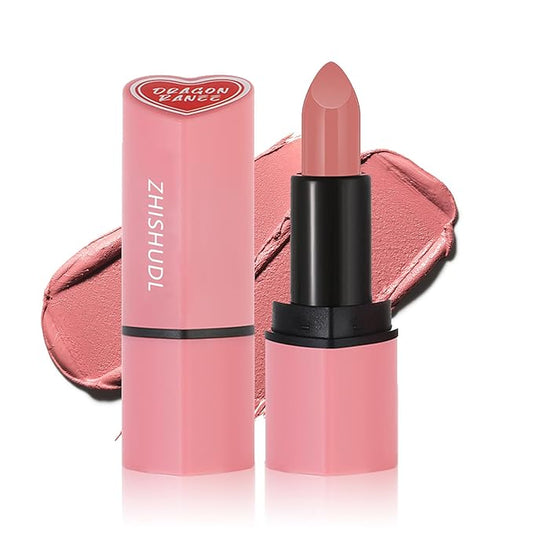 Matte Nude Lipstick Velvet Heart Shaped Lip Stick,Nude Lip Stain Lip Tint Long Lasting Non Stick Cup Neutral Lipstick for Women - 02 Peach