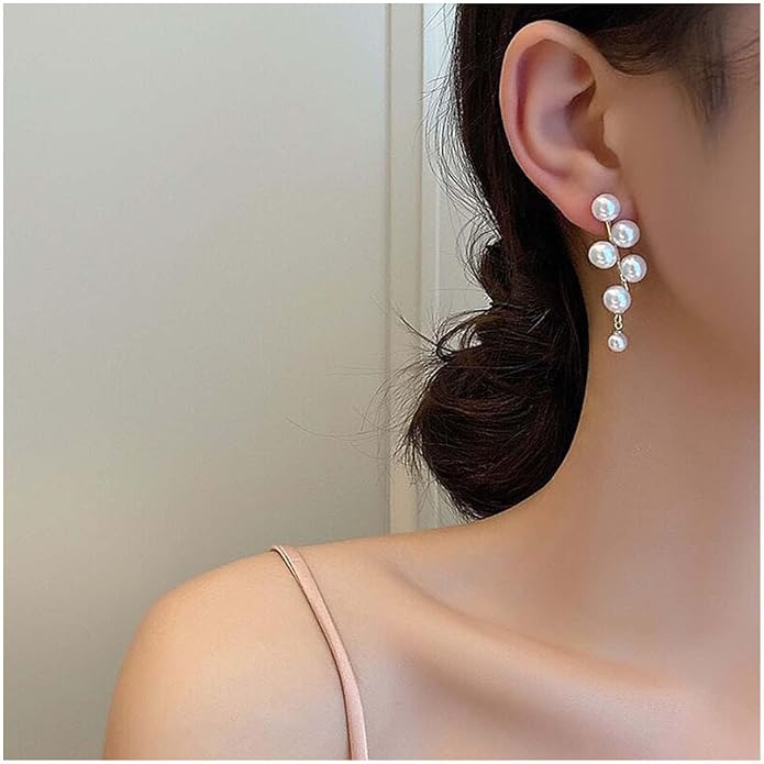 Boho Pearl Drop Earrings Long Pearl Tassel Earrings