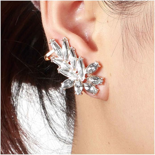 Boho Crystal Ear Climber Earrings Gold