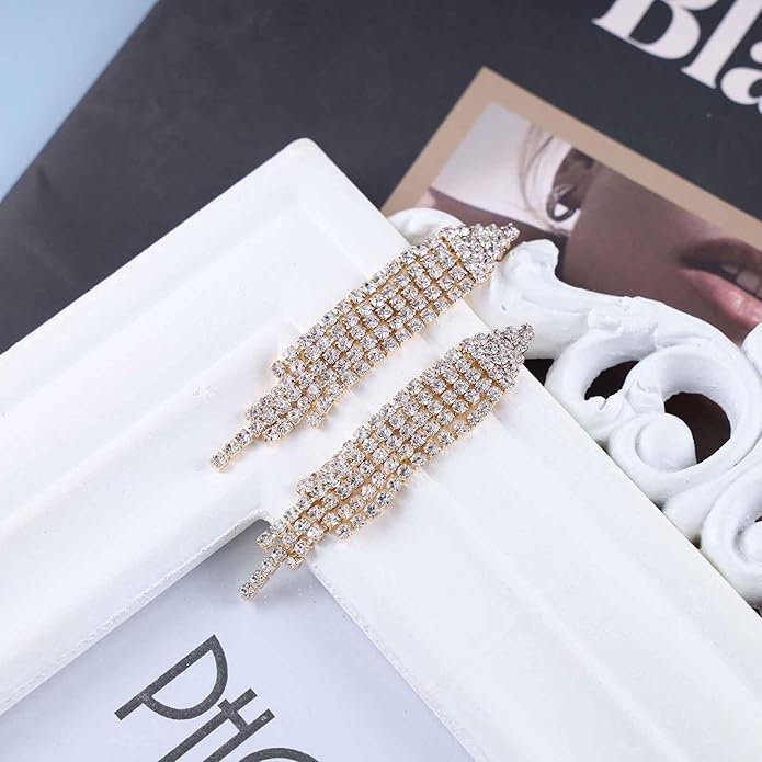 Vintage Rhinestone Chandelier Tassel Earrings Crystal Chain Drop