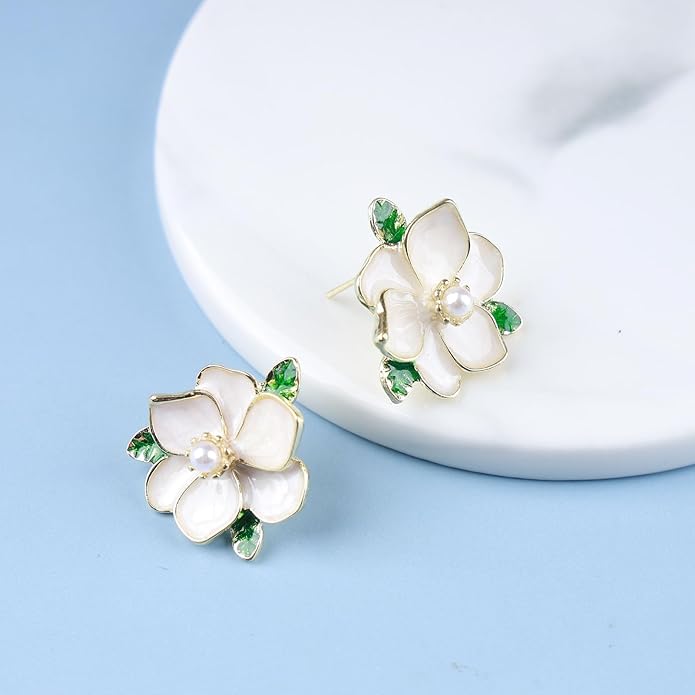Unique Blue Flower Earrings Studs Vintage
