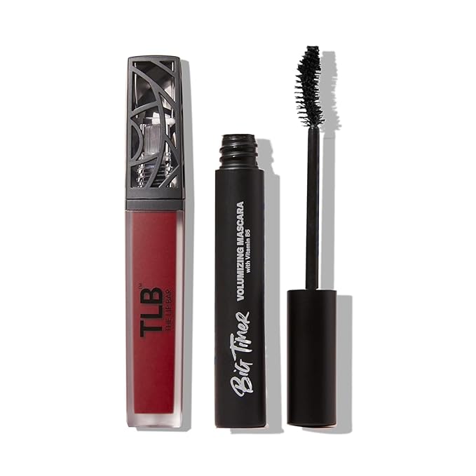The Lip Bar Vegan Eye and Lip Kit, with Bawse Lady Long Lasting Liquid Matte Lipstick and Big Timer Volumizing Black Mascara, 2 pieces