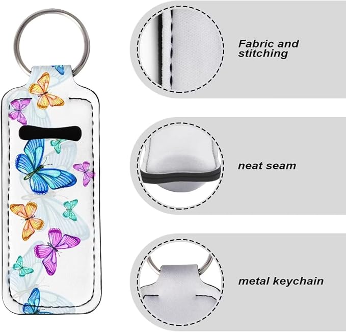 Bulopur White Blue Butterflies Lipstick Balm Holder Keychains